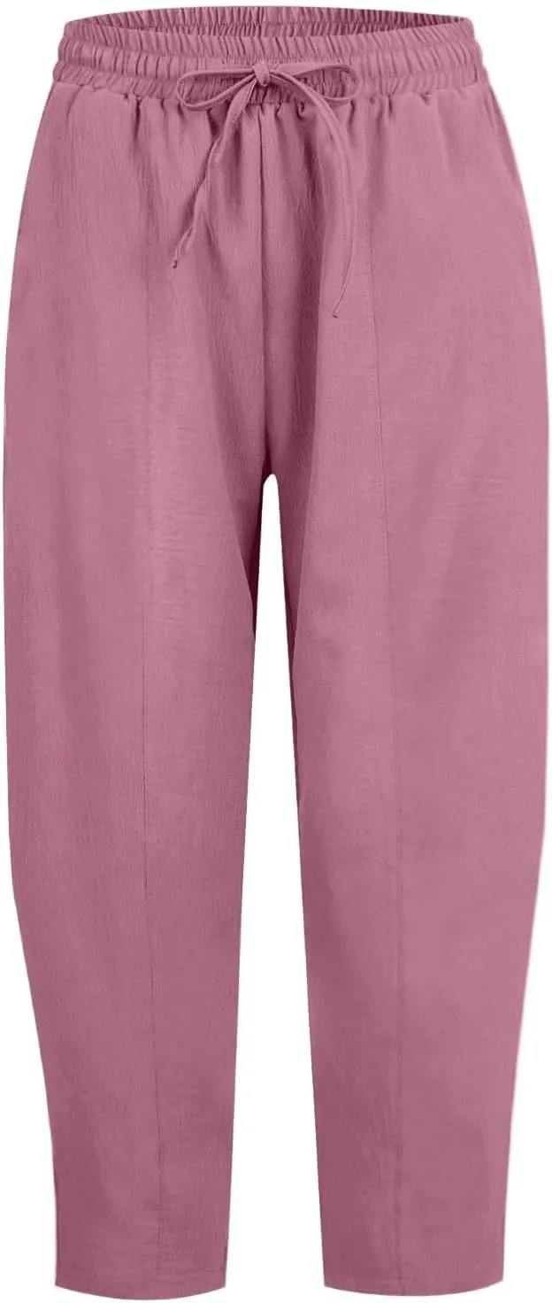 ZEFOTIM Wide Leg Pants for Women Drawstring High Waisted Trousers Solid Color Comfy Pants with Pocket
