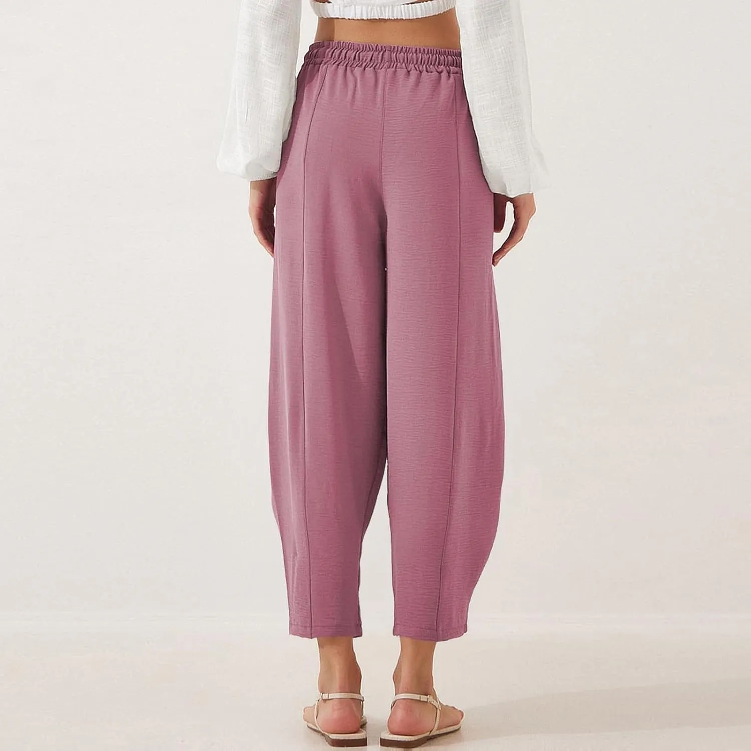 ZEFOTIM Wide Leg Pants for Women Drawstring High Waisted Trousers Solid Color Comfy Pants with Pocket