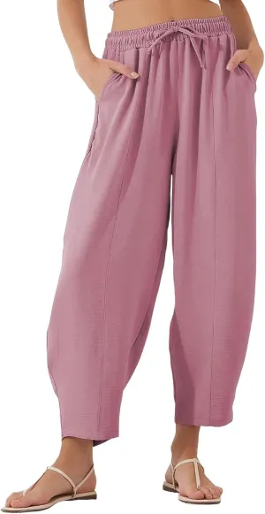 ZEFOTIM Wide Leg Pants for Women Drawstring High Waisted Trousers Solid Color Comfy Pants with Pocket
