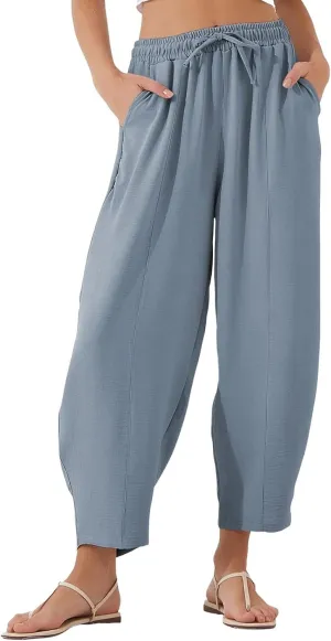 ZEFOTIM Wide Leg Pants for Women Drawstring High Waisted Trousers Solid Color Comfy Pants with Pocket