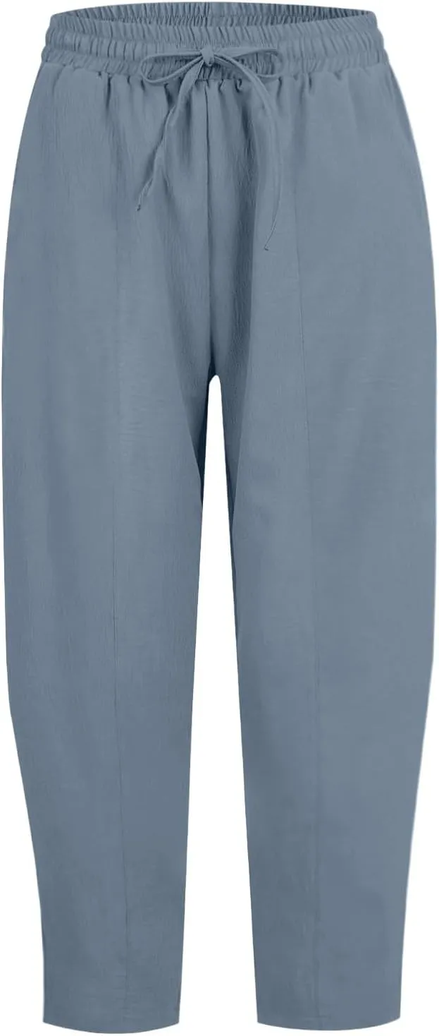 ZEFOTIM Wide Leg Pants for Women Drawstring High Waisted Trousers Solid Color Comfy Pants with Pocket