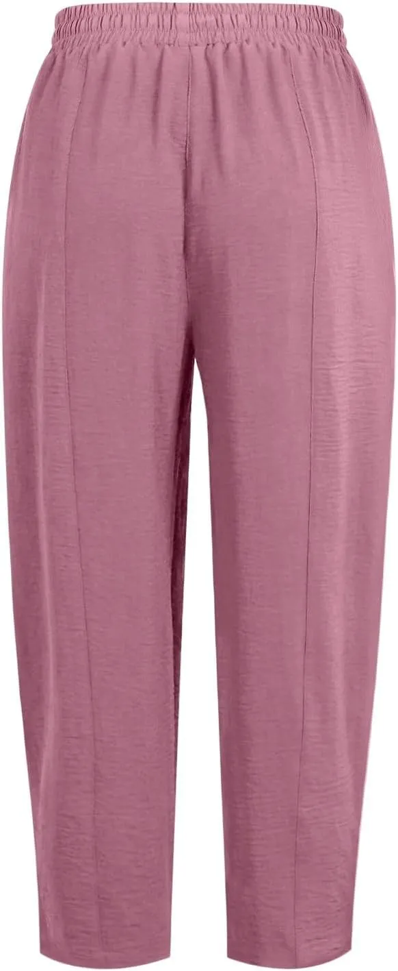 ZEFOTIM Wide Leg Pants for Women Drawstring High Waisted Trousers Solid Color Comfy Pants with Pocket