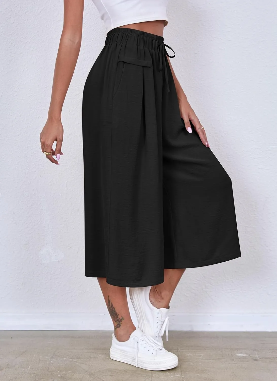 ZJCT Womens Capri Pants Summer Beach Crop Wide Leg Palazzo Capris with Pockets