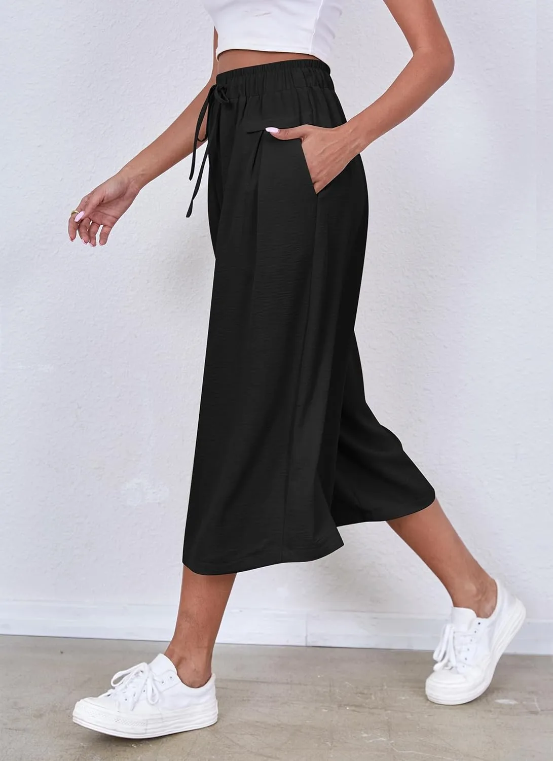 ZJCT Womens Capri Pants Summer Beach Crop Wide Leg Palazzo Capris with Pockets