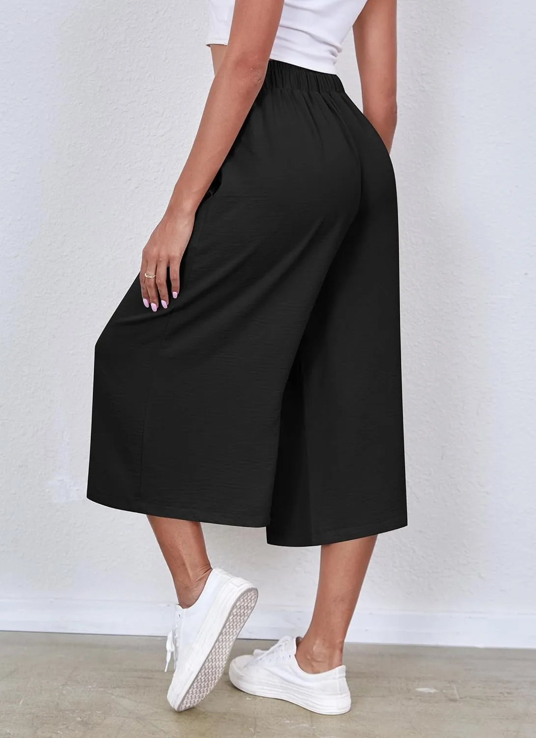 ZJCT Womens Capri Pants Summer Beach Crop Wide Leg Palazzo Capris with Pockets