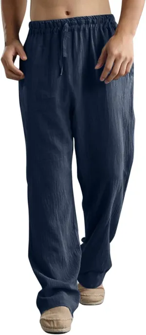 ZYXTIM Linen Pants Men Straight Leg Lightweight Casual Summer Trousers Comfortable Cool Dry Beach Pants Sport Yoga Trousers