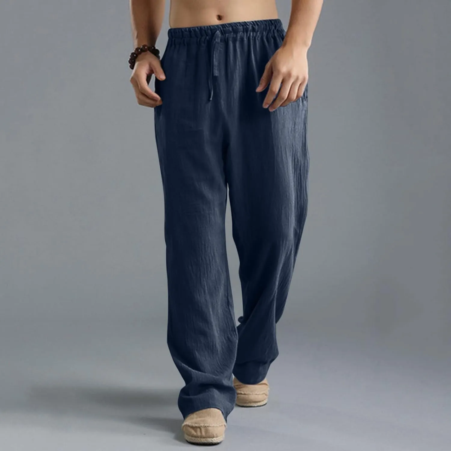 ZYXTIM Linen Pants Men Straight Leg Lightweight Casual Summer Trousers Comfortable Cool Dry Beach Pants Sport Yoga Trousers