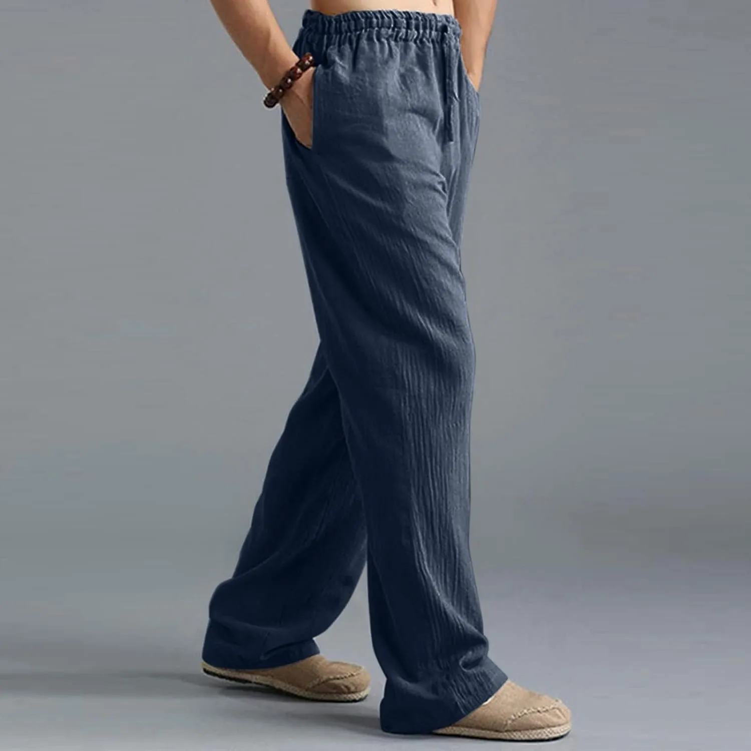 ZYXTIM Linen Pants Men Straight Leg Lightweight Casual Summer Trousers Comfortable Cool Dry Beach Pants Sport Yoga Trousers
